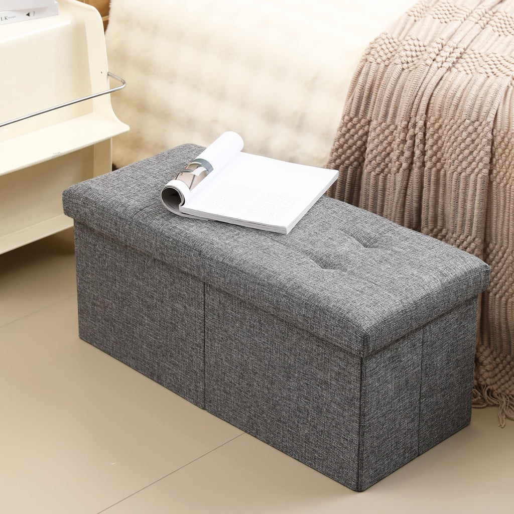 Linen Fabric Storage Ottoman Bench K354098