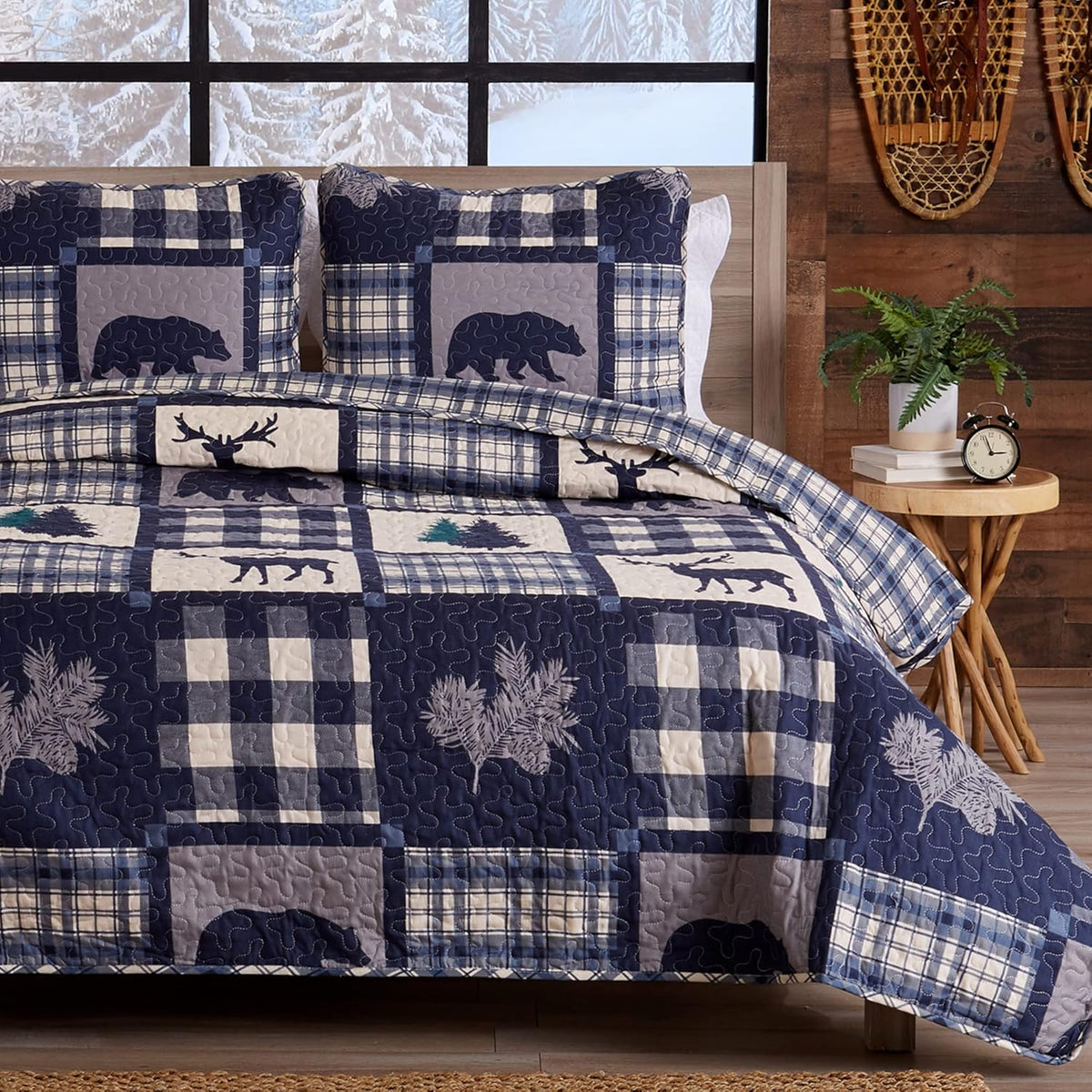 Forest Green 3-Piece Reversible Quilt Set with 2 Shams F294958