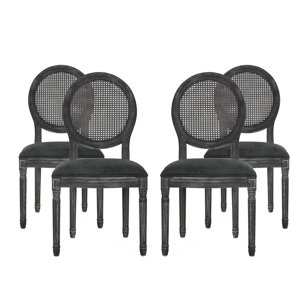 Upholstered Wood and Cane Dining Chairs, Set of 4 K6946