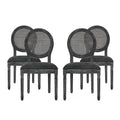 Upholstered Wood and Cane Dining Chairs, Set of 4 K6946
