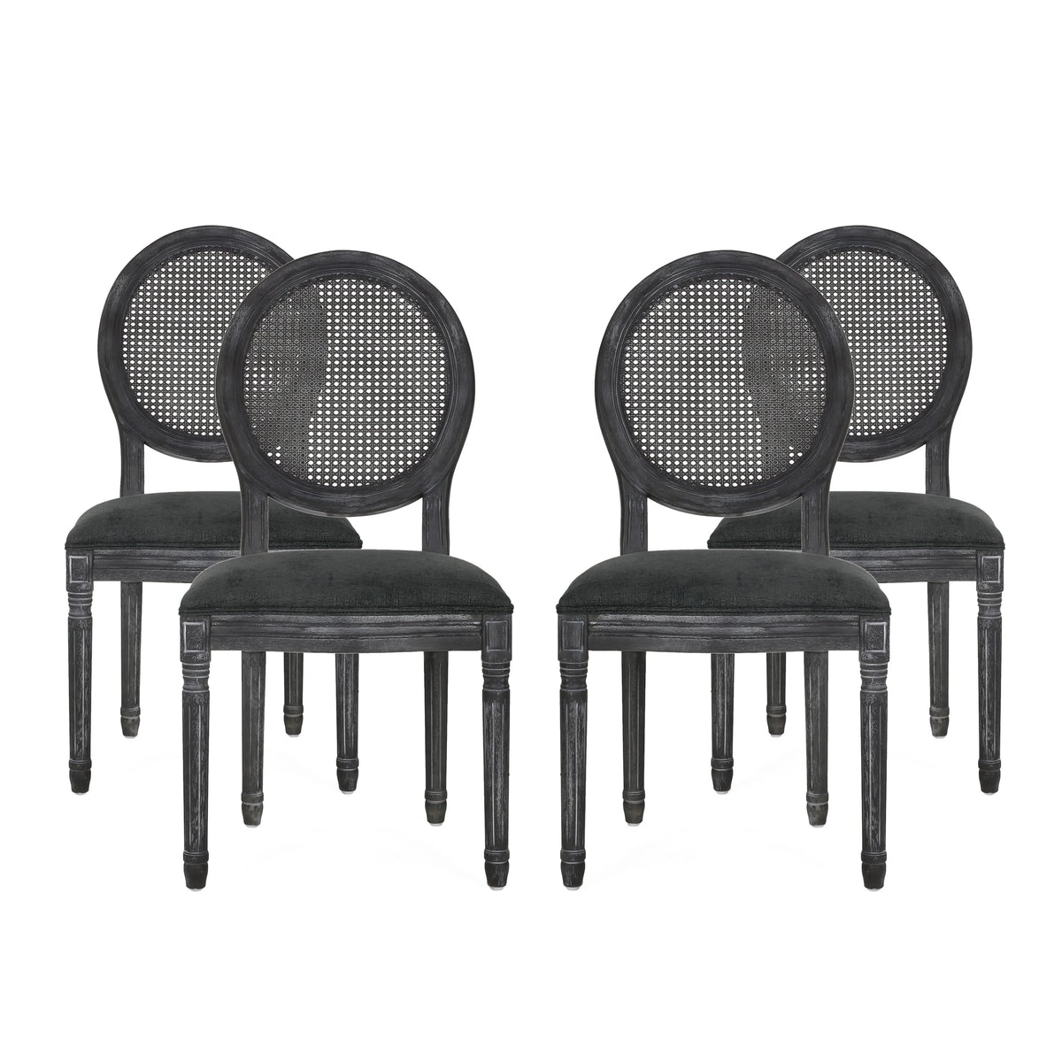 Upholstered Wood and Cane Dining Chairs, Set of 4 K6946