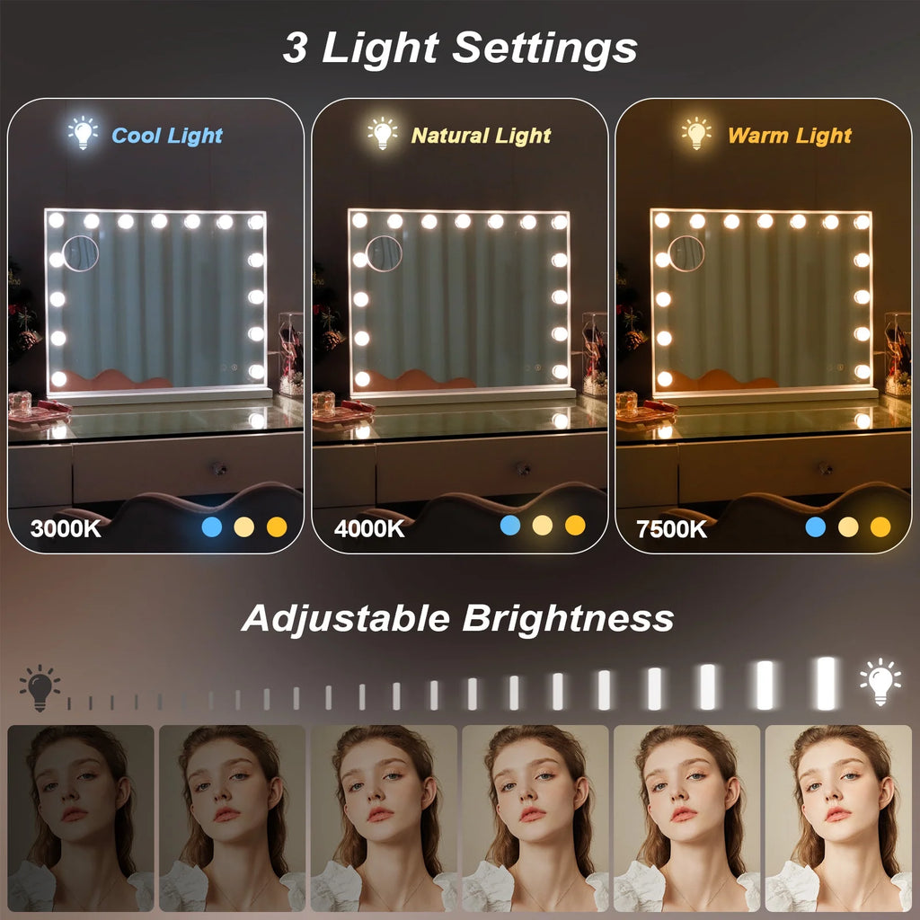 White Metal Hollywood Vanity Mirror with Lights M5218