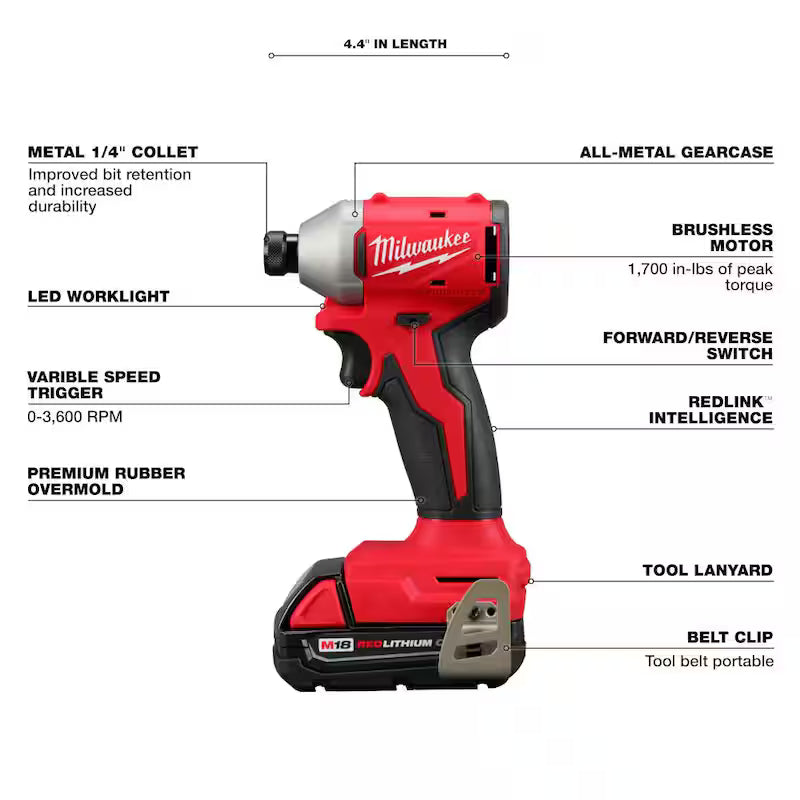 18-Volt Lithium-Ion Brushless Cordless Compact Drill/Impact Combo Kit (2-Tool) with Batteries, Charger and Bag I4371