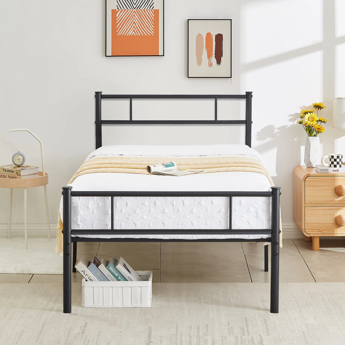 Twin Size Black Metal Platform Bed Frame with Headboard and Footboard H94940