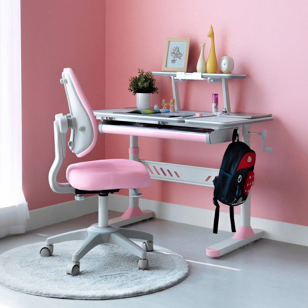 Kids Study Desk and Chair Set Adjustable with Drawer and Bookstand Pink Z180442