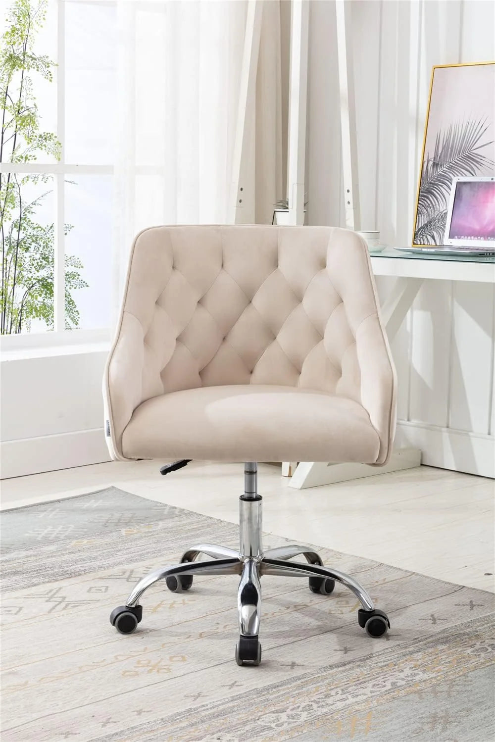 Velvet Upholstered Tufted Swivel Office Chair with Wheels Y381
