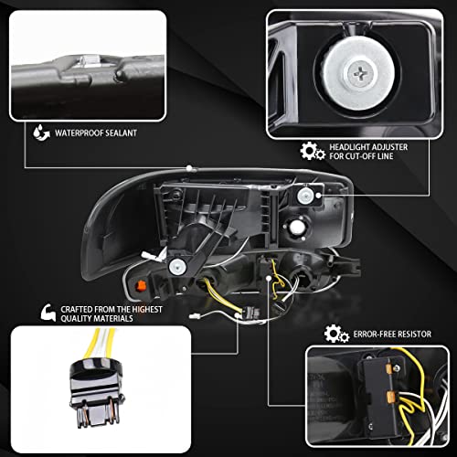 Compatible with 2000-2006 GMC Sierra Denali Black Smoke LED Tube Headlights + Sequential Bumper Lights S98819