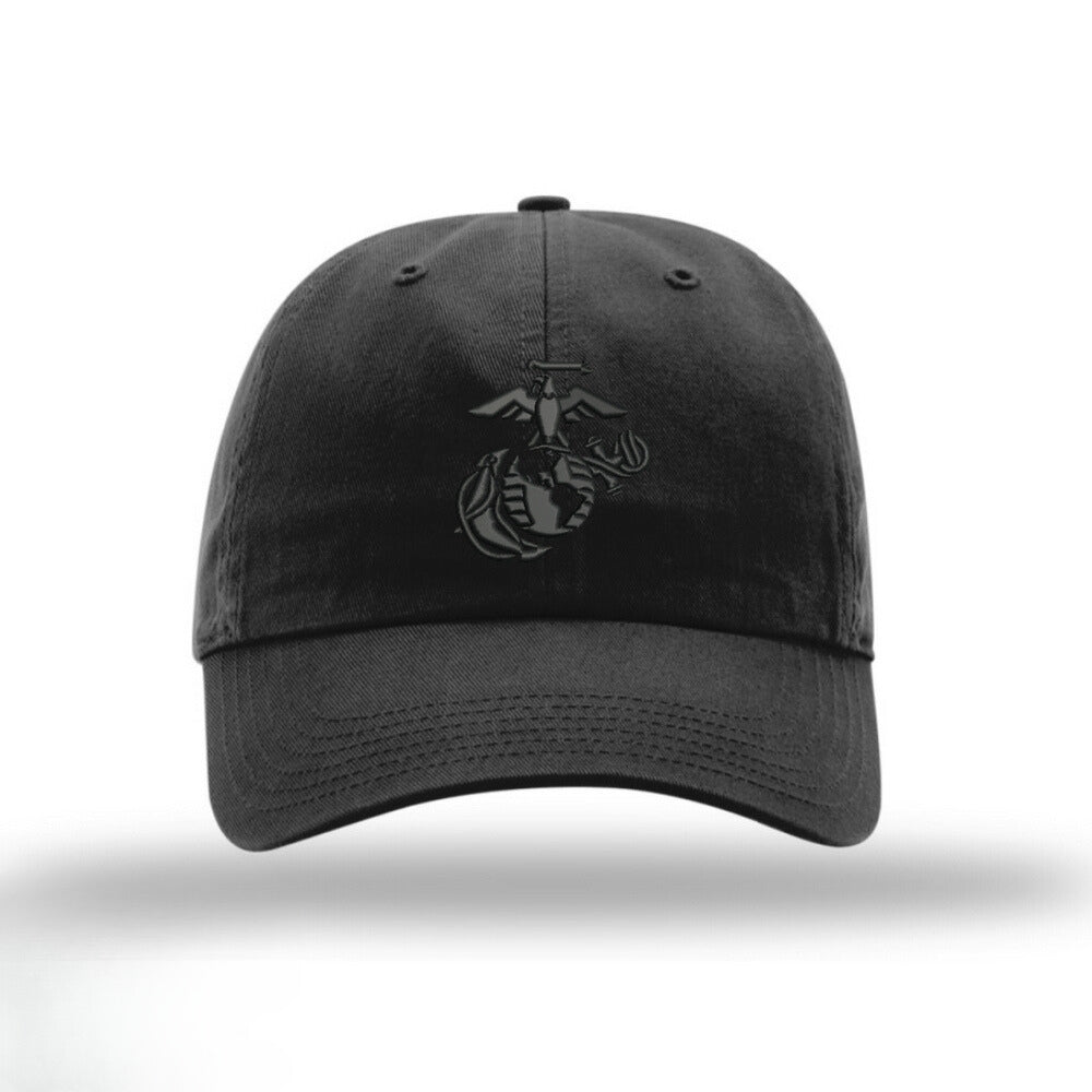 Black Unstructured USMC Hat with 3D Embroidery Q997
