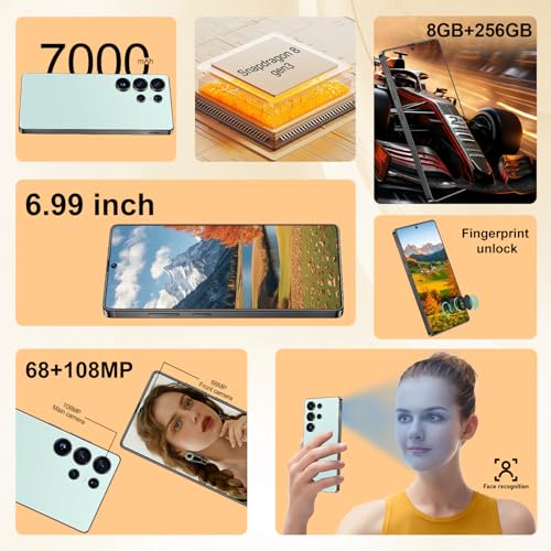 Unlocked Android Phone 6.99" AMOLED 7000mAh 8GB RAM 256GB Blue I970