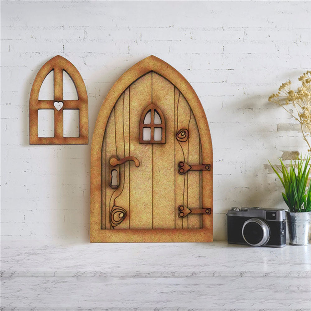 Wood Ornament Doll House Miniature Fairy Elf Door Dollhouse Garden Micro Landscape Wooden Craft Q699132