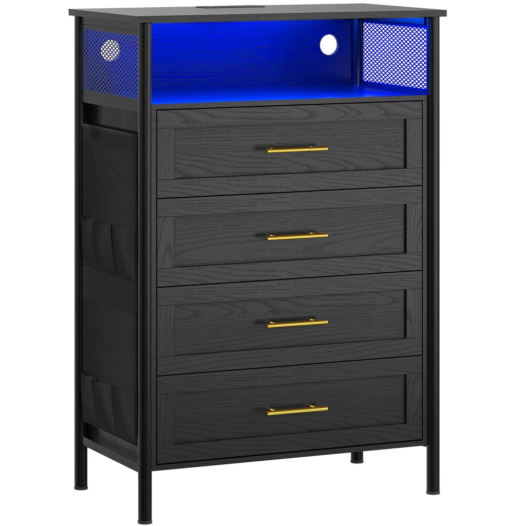 Black 4 Drawer Dresser with Charging Station D3163