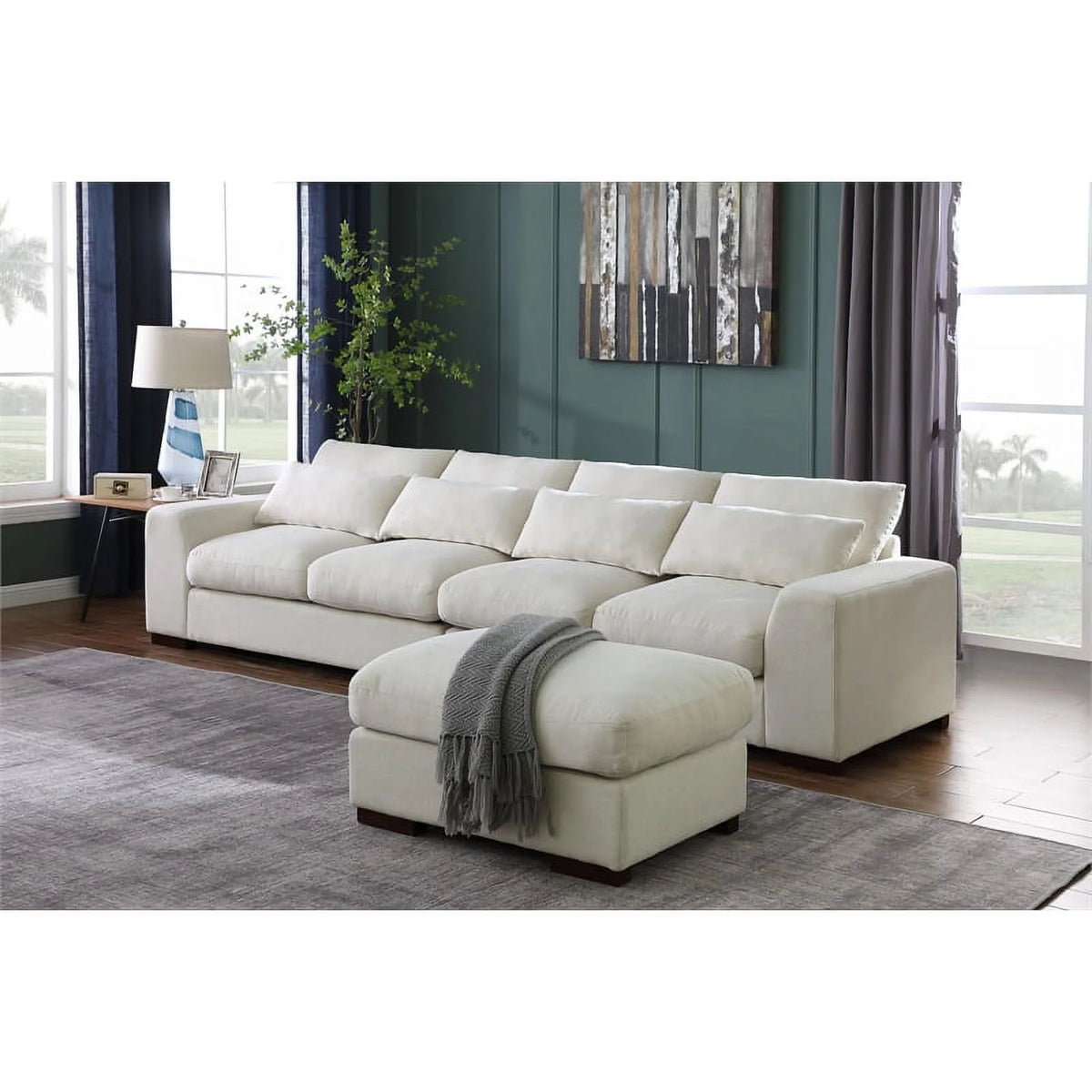Beige Fabric Reversible Sectional Sofa & Ottoman W74860