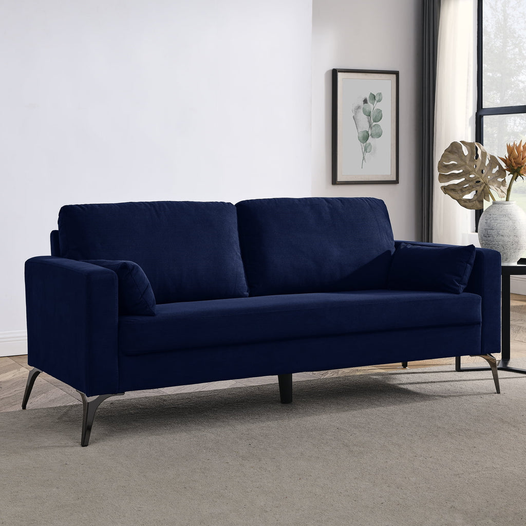 Navy Corduroy 3-Seater Sofa with Two Small Pillows W628