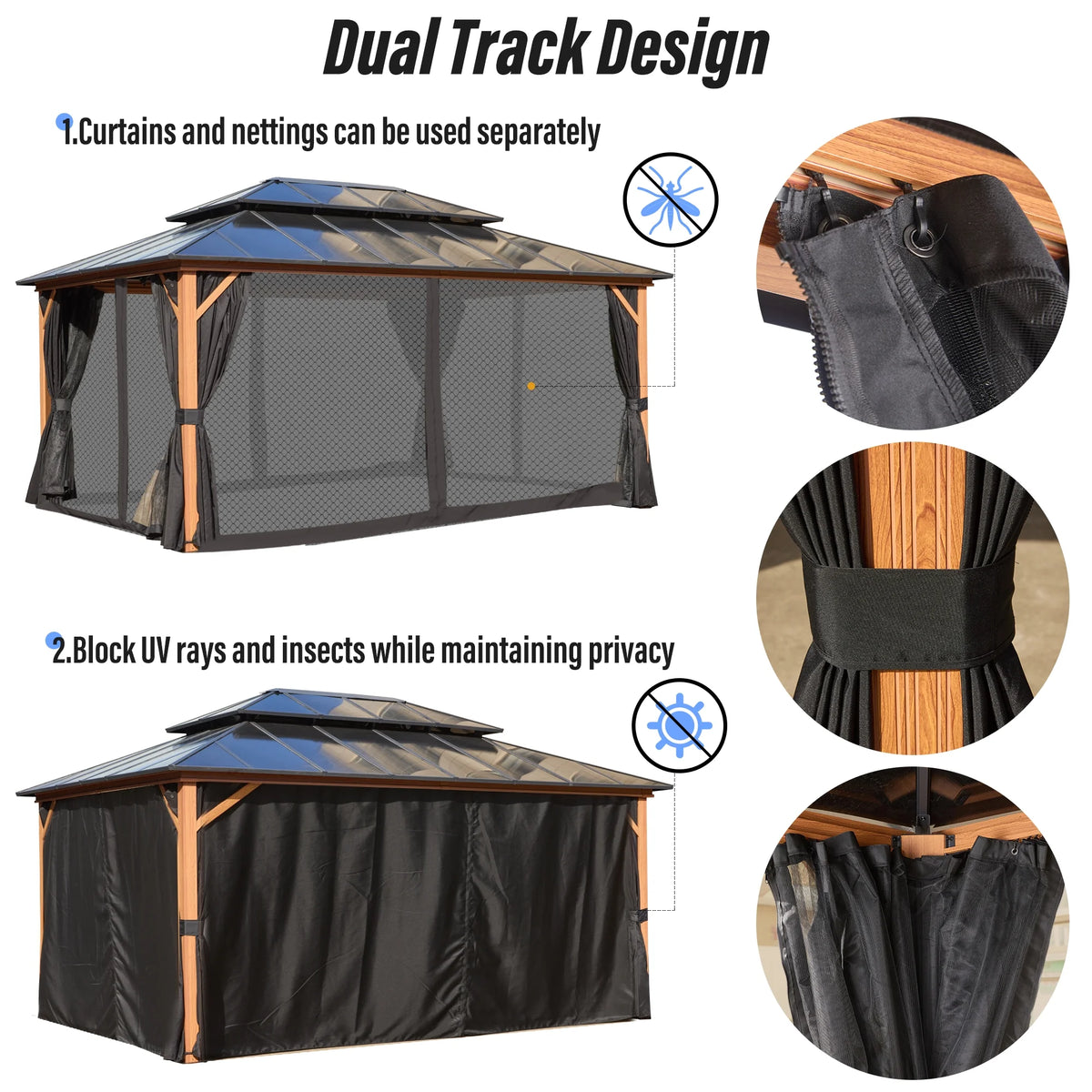 12'x 16' Hardtop Aluminum Gazebo with Double Polycarbonate Roof K255086