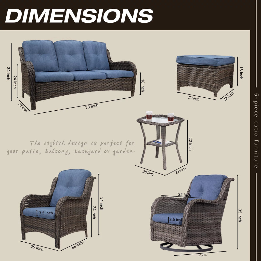 8 Pieces Outdoor Furniture Set with 3-Seat Sofa Swivel Rocking Chairs P4580