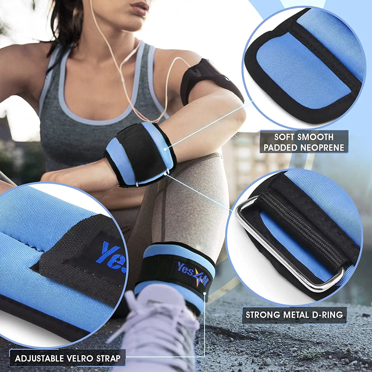 1 lbs Neoprene Ankle Wrist Weight, Beige, Pair P774