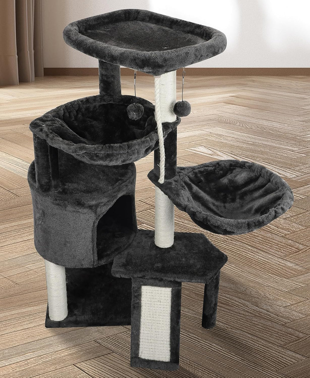 Darkgray Cat Tree with Cat Condo and Two Hammocks H928080