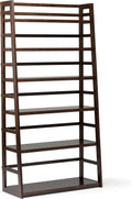 Solid Wood 6 Shelves Ladder Shelf Bookcase in Brunette Brown U1054