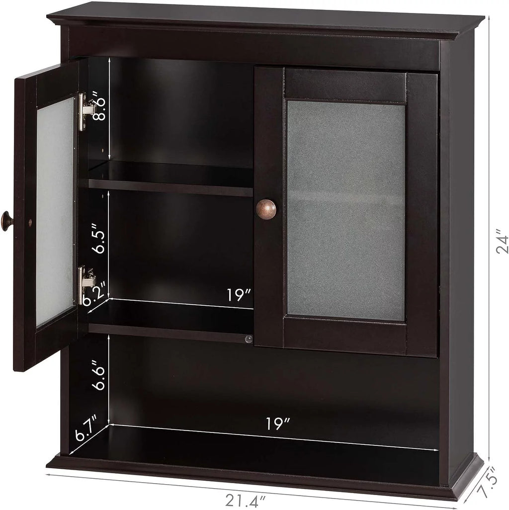 Espresso Wood Wall Cabinet with Glass Doors R584