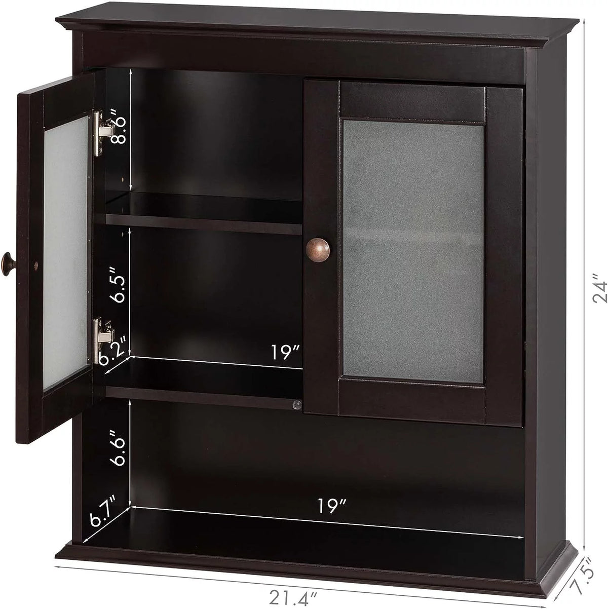 Espresso Wood Wall Cabinet with Glass Doors R584