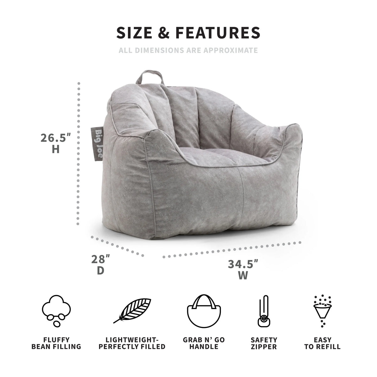 Gray Hyde Faux Polyester Blend Bean Bag Chair D31842