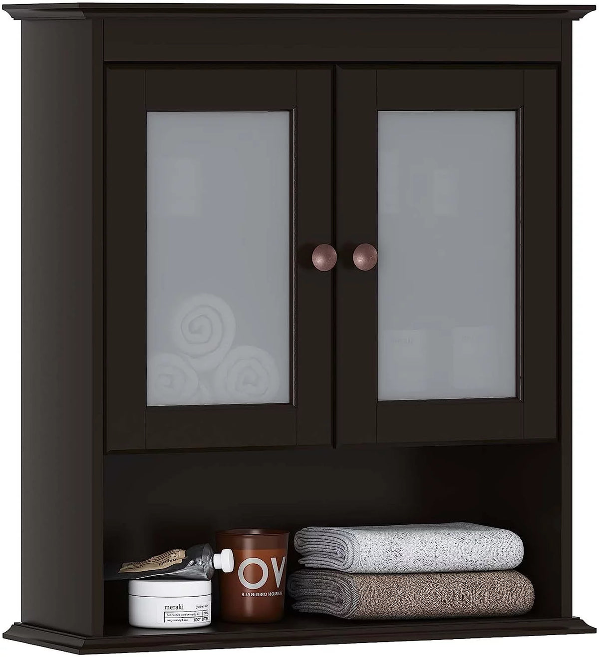 Espresso Wood Wall Cabinet with Glass Doors R584