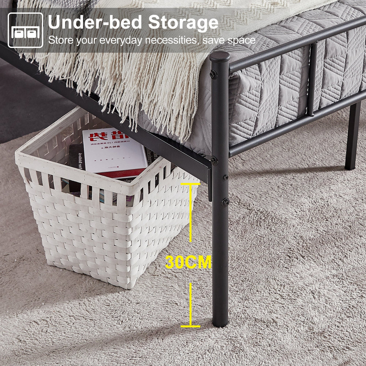 Twin Size Black Metal Platform Bed Frame with Headboard and Footboard H94940