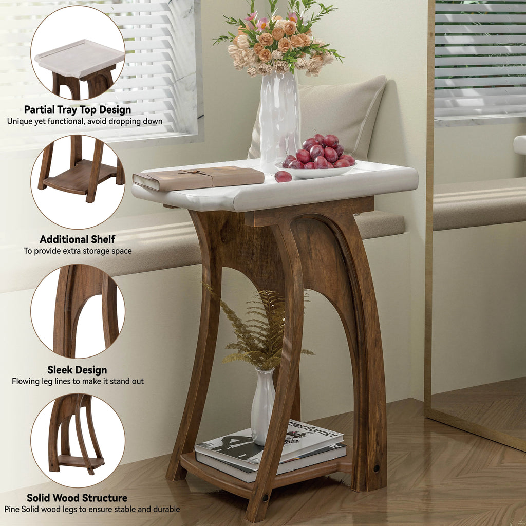 Rustic Tray Top End Table White Brown Rectangle Q7498