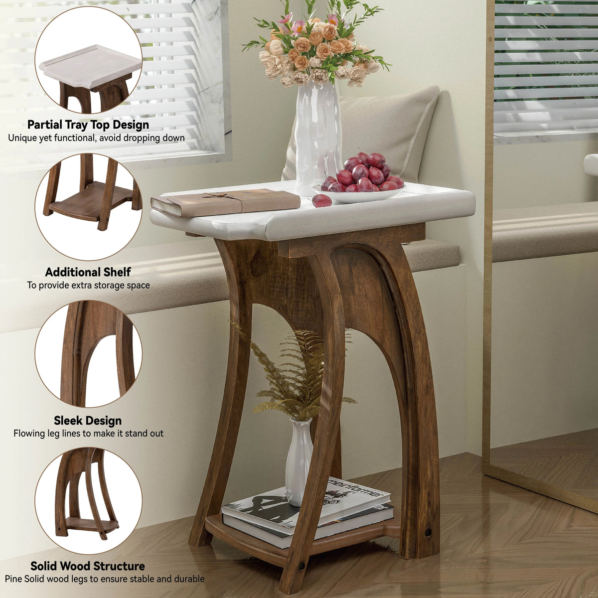 Rustic Tray Top End Table White Brown Rectangle Q7498