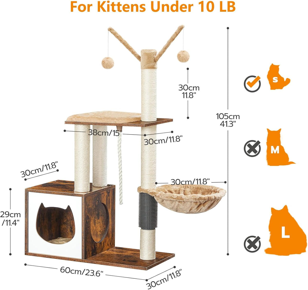 Rustic Brown Wooden Cat Tree with Scratching Posts J18425