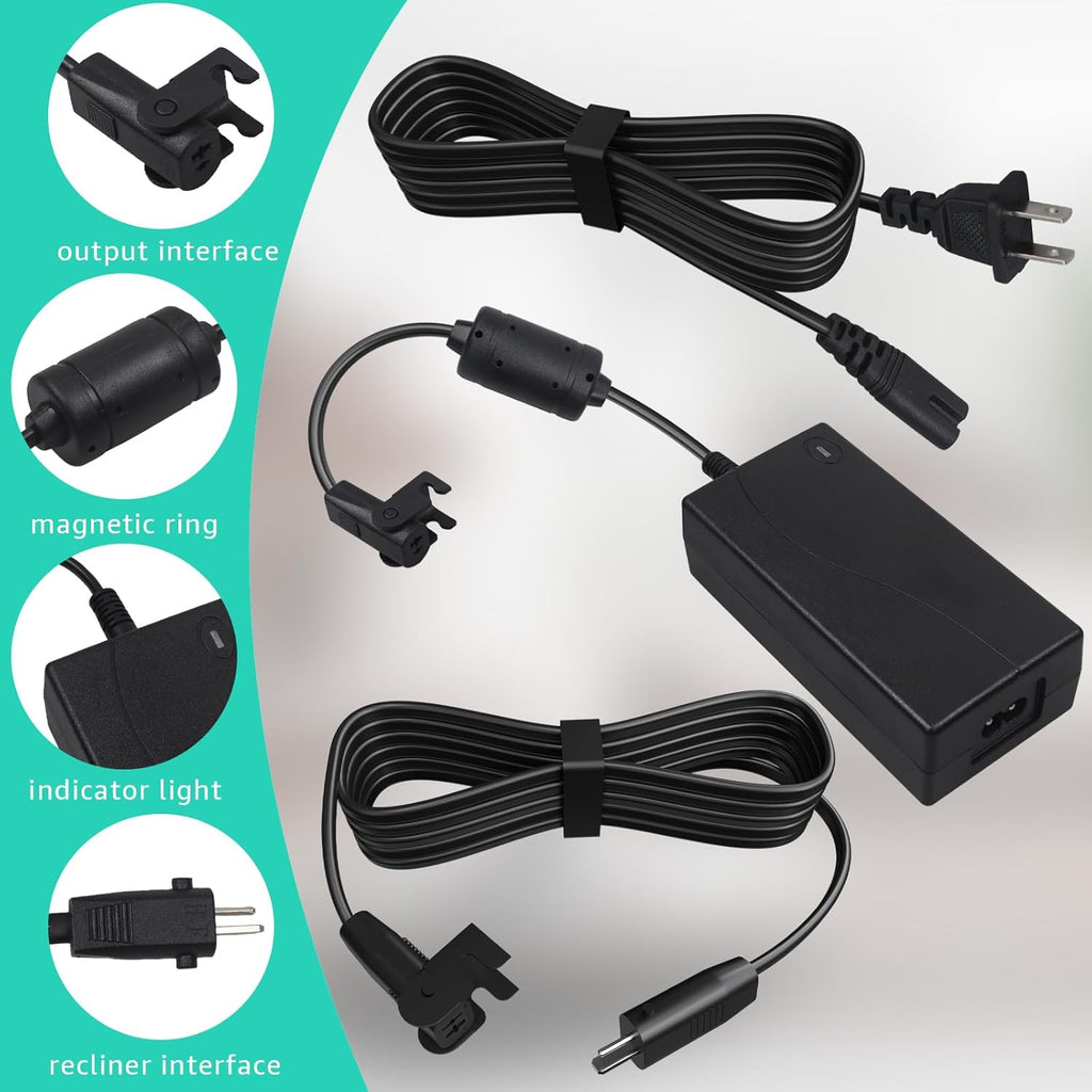 2-Pin 29V2A Power Adapter with Extension Cord for Recliner, Black V27721