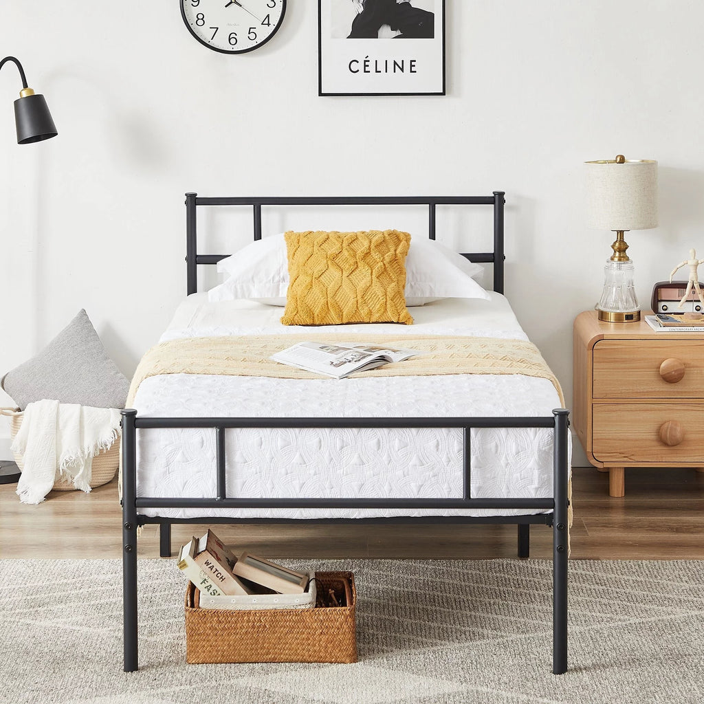 Twin Size Black Metal Platform Bed Frame with Headboard and Footboard H94940