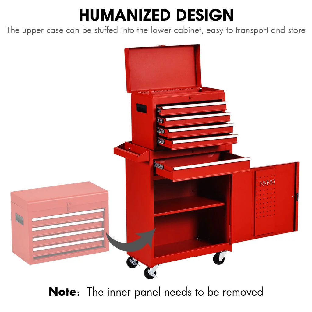 2 in 1 Tool Chest & Cabinet with 5 Sliding Drawers Red S375