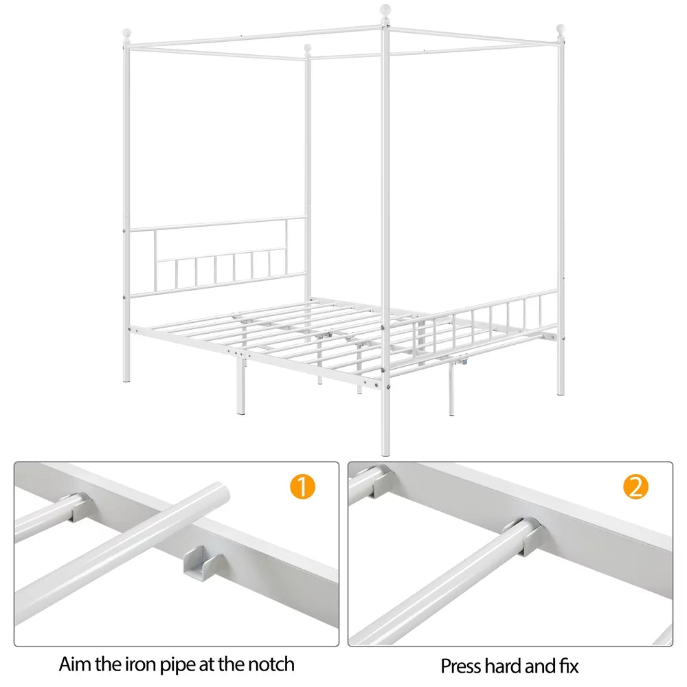 Queen Black Metal Canopy Bed Frame with Headboard & Footboard O134160