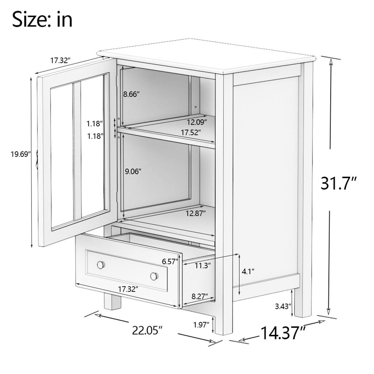 White Buffet Storage Cabinet with Glass Doors N89195