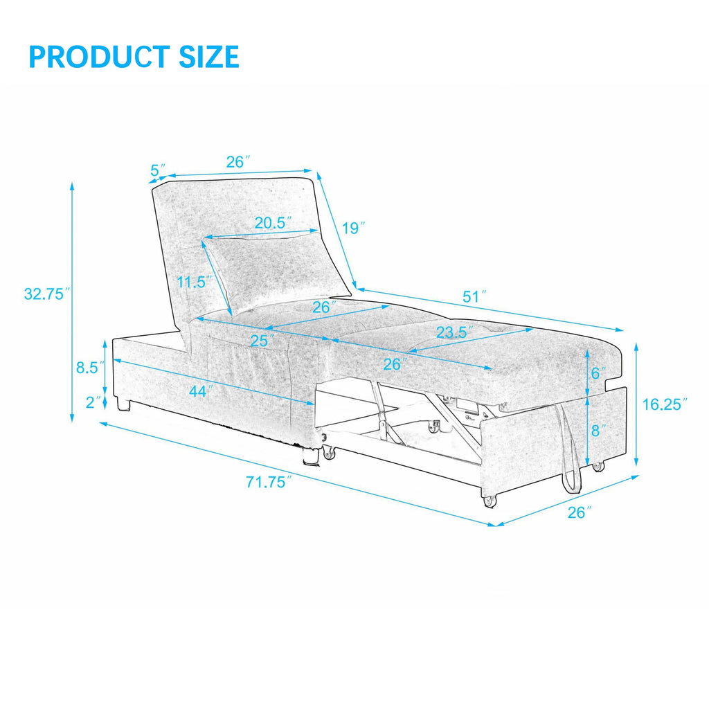 Beige Folding Sofa Bed Chair with Storage Bag S4261