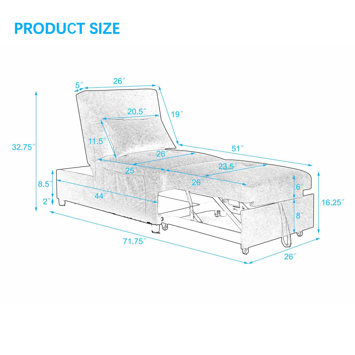 Beige Folding Sofa Bed Chair with Storage Bag S4261
