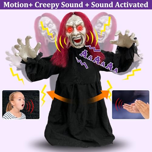 2.6 Ft Zombie Animatronics with Glowing Eye I31584
