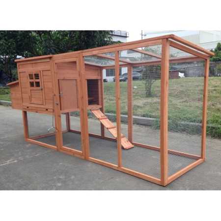 Large 95 inch Solid Wood Chicken Coop with Run Nesting Box Brown Y5876