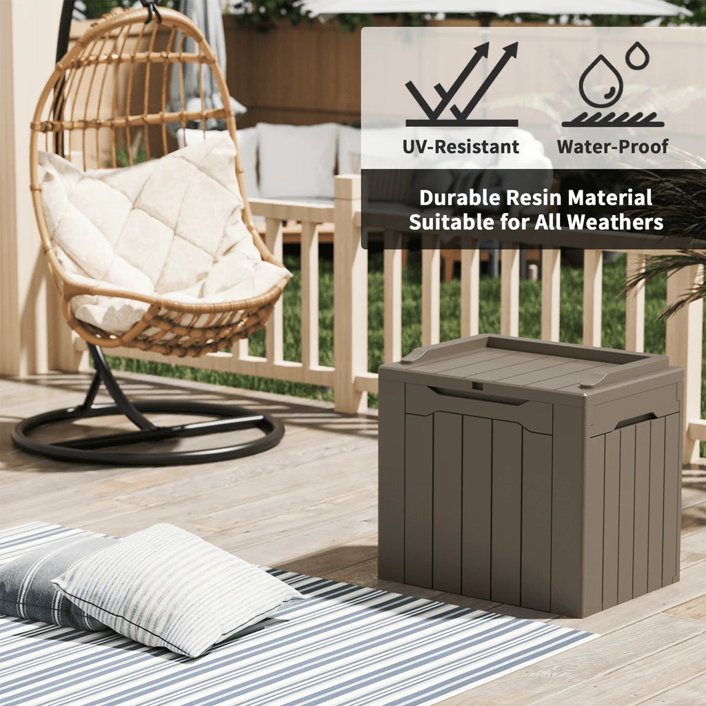 Black 32 Gallon Outdoor Resin Deck Box with Seat S9322