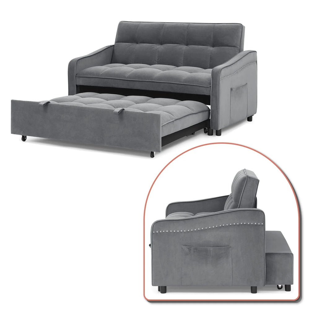 Grey Velvet 2-Seater Sofa Bed H639