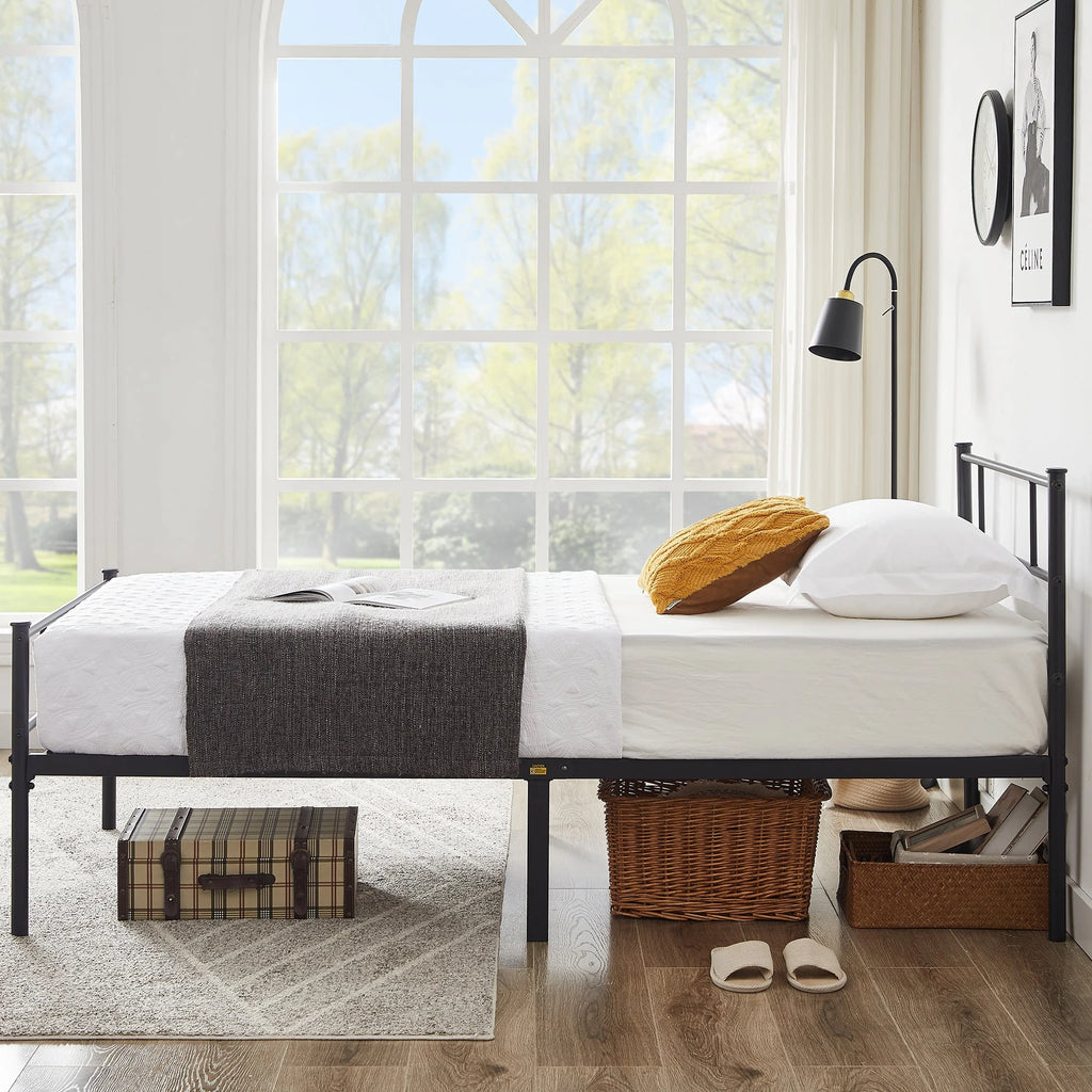 Twin Size Black Metal Platform Bed Frame with Headboard and Footboard H94940