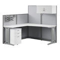 L Cubicle Desk with Storage in Pure White Engineered Wood Q787