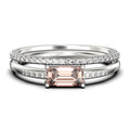 1.45 Carat Emerald Cut Morganite And Diamond Moissanite Engagement Ring in Silver With 18k White Gold Plating M776
