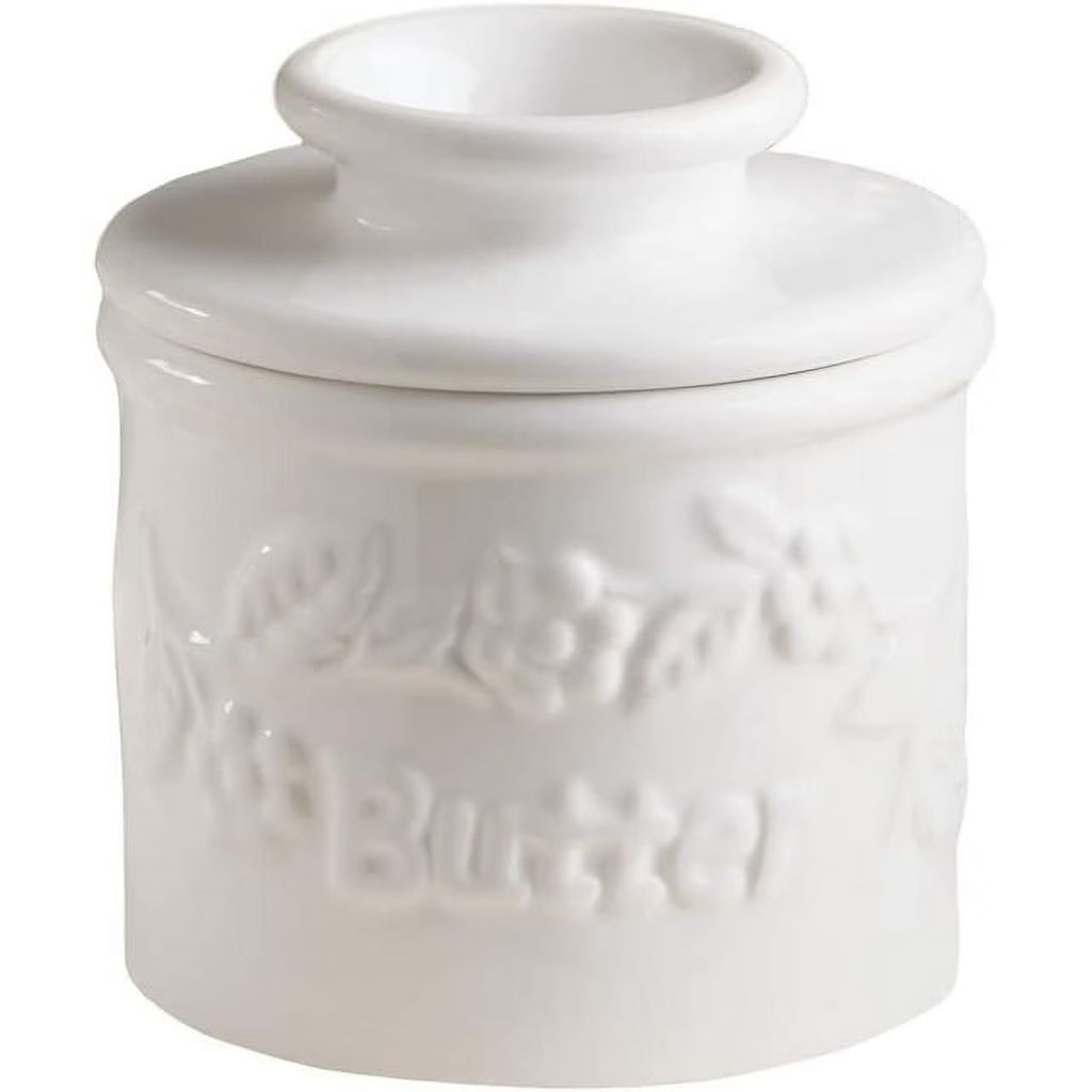 White Raised Floral French Ceramic Butter Dish Keeper J388905