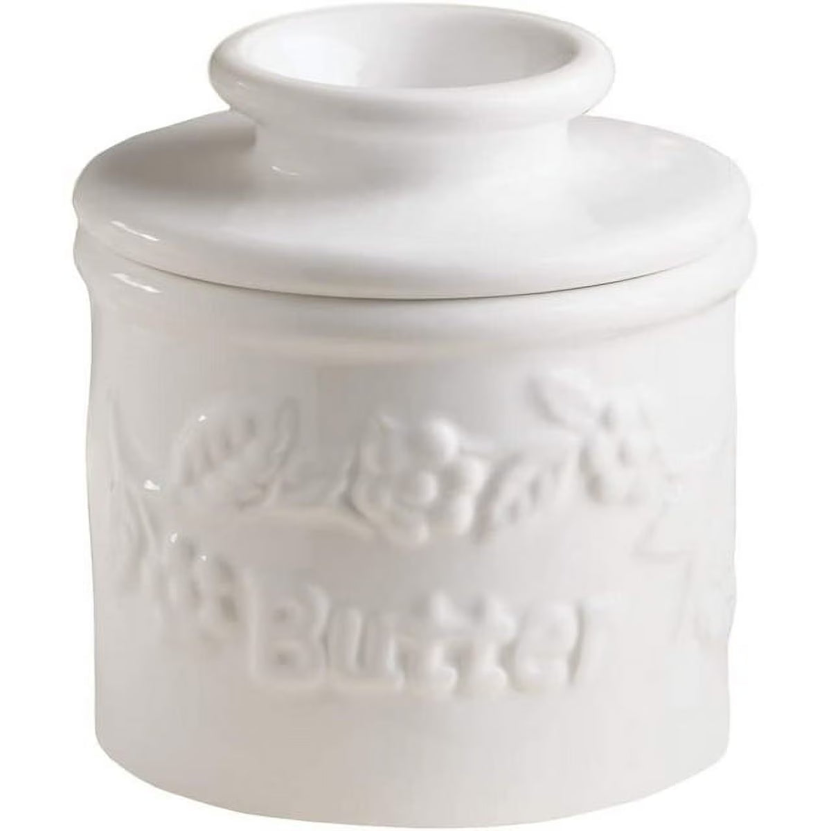 White Raised Floral French Ceramic Butter Dish Keeper J388905