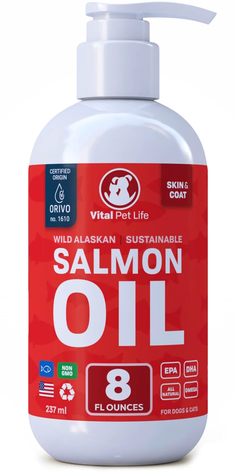 Salmon Oil for Dogs & Cats, Omega 3 Liquid Food Supplement, 8 oz G457948