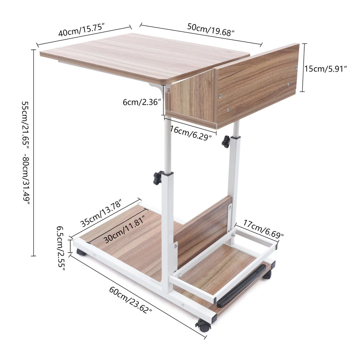 Wooden Bed Side Table with Storage and Wheels Z979947