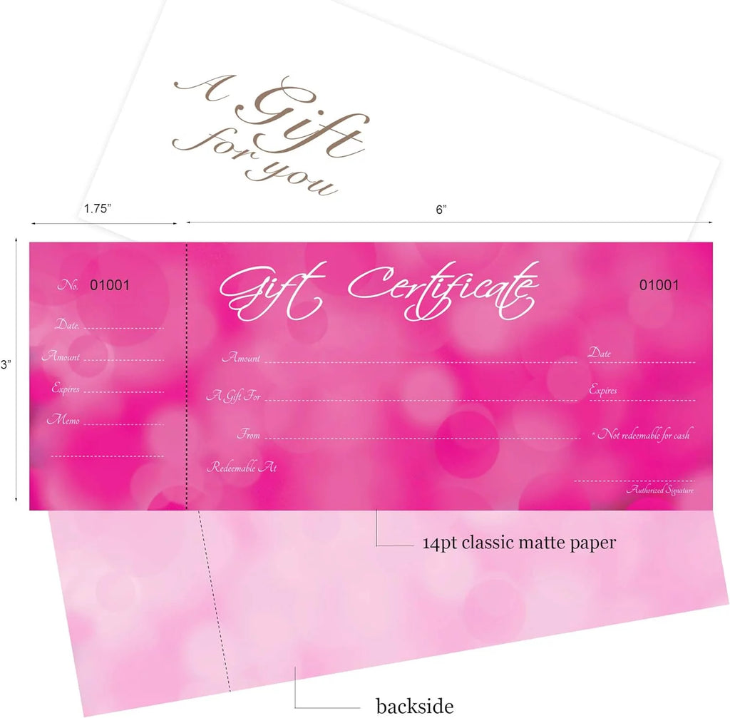 Blank Gift Certificates 25 Set with Matching Envelopes B437