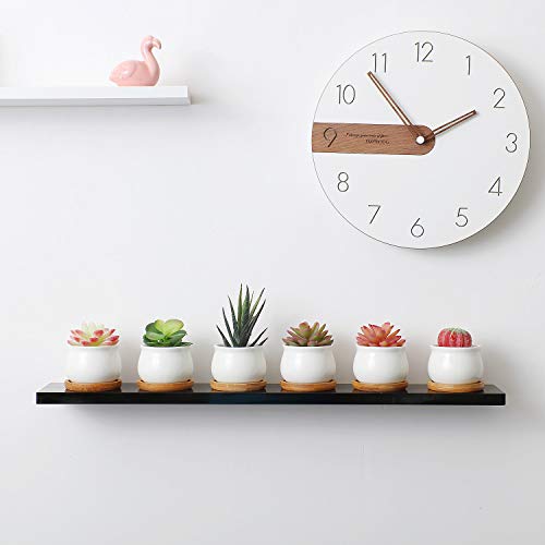 White Ceramic Mini Succulent Pots with Bamboo Trays Set of 6 S24456
